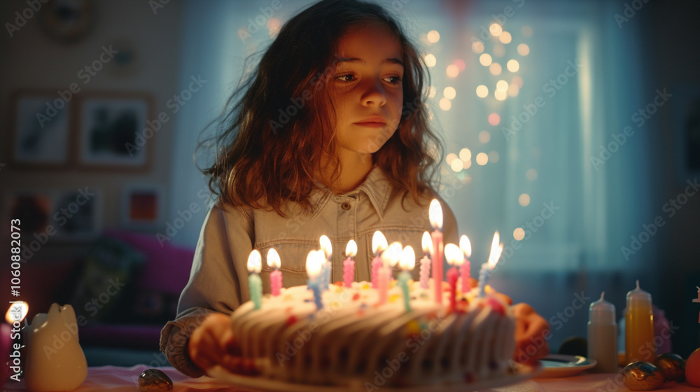 A girl is holding a birthday cake with candles on it A girl is holding a birthday cake with candles on it