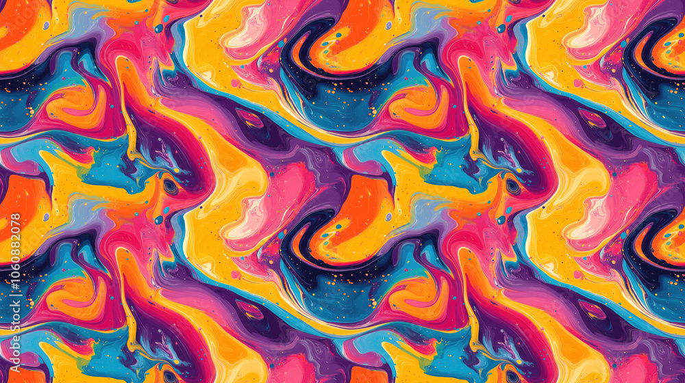 Obraz premium Psychedelic swirl flow pattern in vibrant acrylic paint with marbled effects ideal for unique textile design or artistic backgrounds