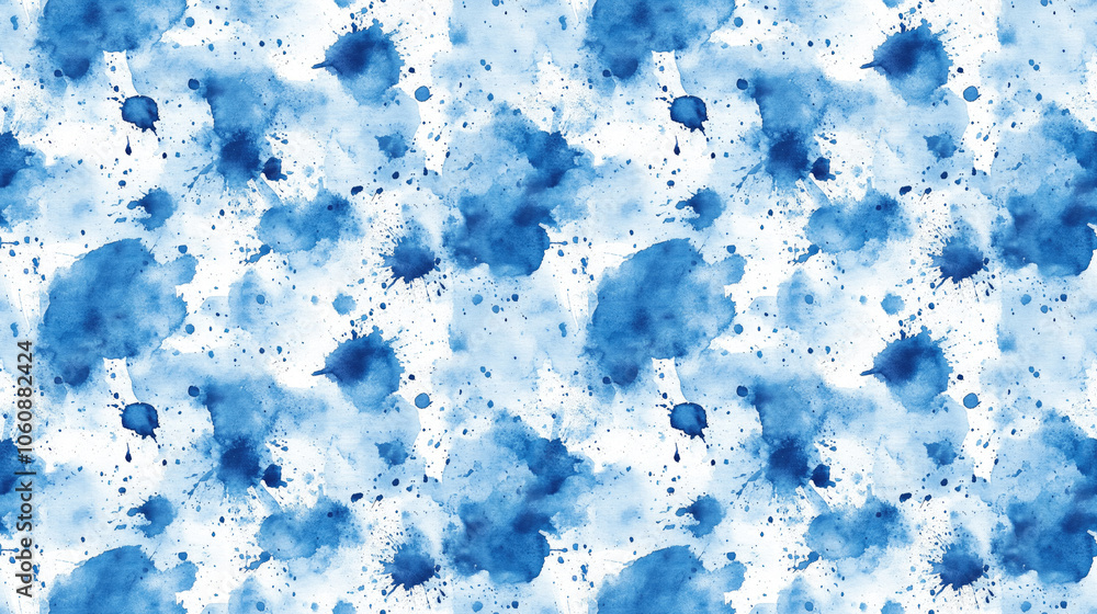 Obraz premium Seamless pattern of handmade blue watercolor blots with abstract painted stains perfect for textile design and digital backgrounds