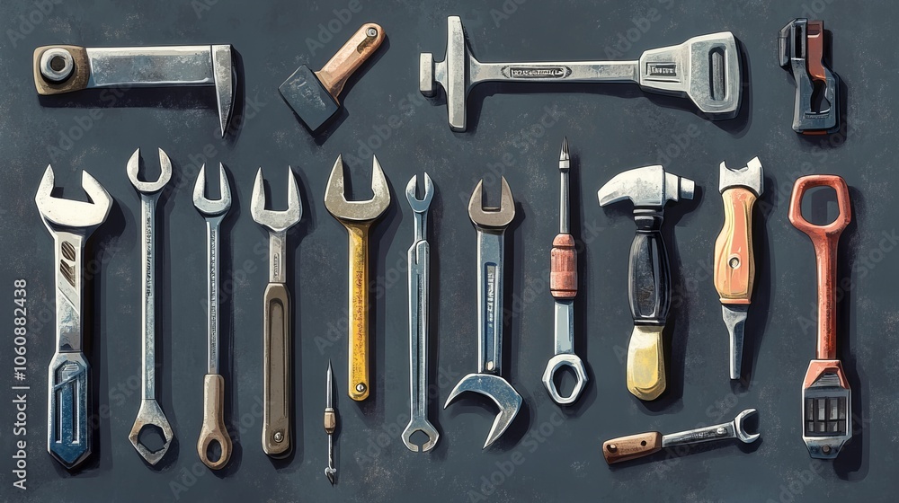 Variety of Tools Organized in a Tool Strip – Essential Collection for DIY and Construction Projects Variety of Tools Organized in a Tool Strip – Essential Collection for DIY and Construction Projects