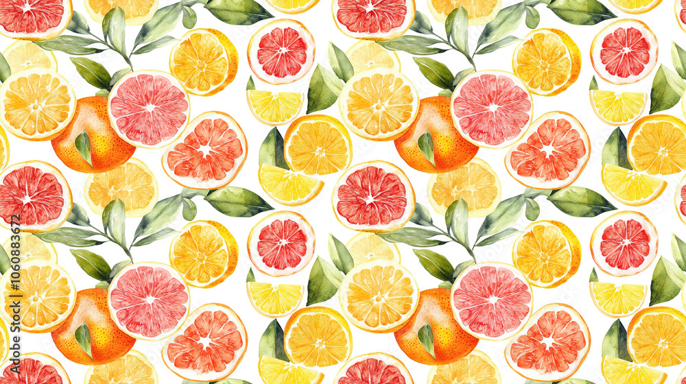 Vibrant watercolor seamless pattern showcasing an array of fresh citrus fruits perfect for fabric design or home decor Vibrant watercolor seamless pattern showcasing an array of fresh citrus fruits perfect for fabric design or home decor