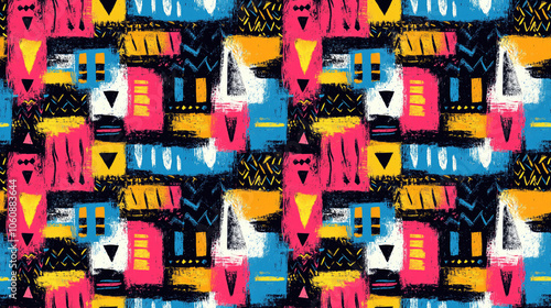 Vibrant seamless pattern featuring tribal brush strokes and colorful geometric designs perfect for textile applications bohemian decor fashion fabrics colorful prints