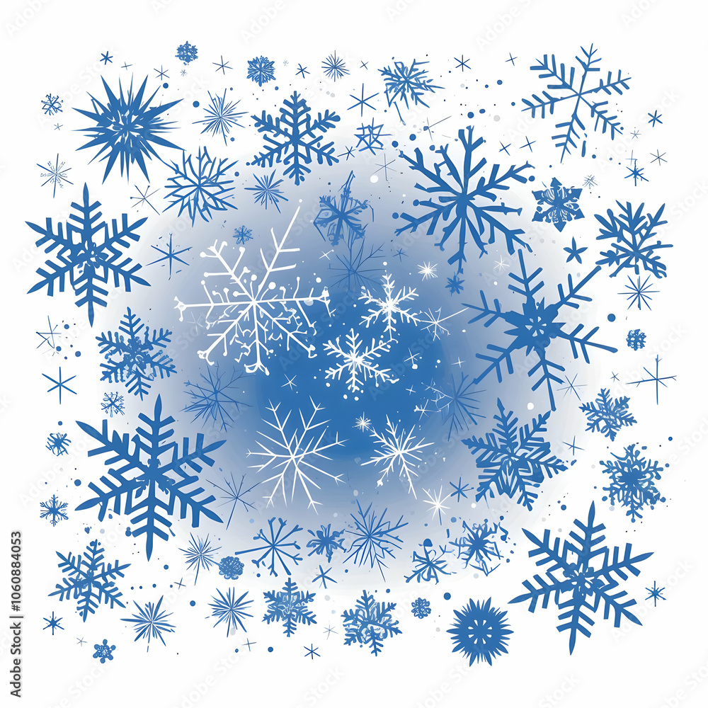 A collection of blue snowflakes on a white background, creating a winter-themed design. A collection of blue snowflakes on a white background, creating a winter-themed design.