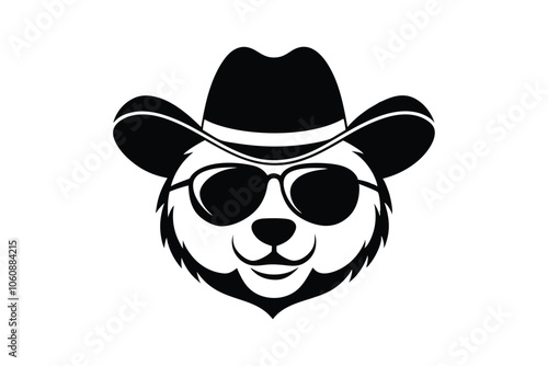 Cool Cowboy Panda with Sunglasses - Fun Vector Illustration for Cute Animal Icons, Western Style & Playful Decor