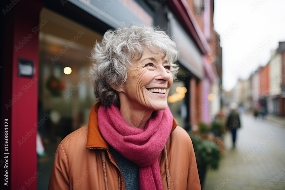 Portrait of happy senior woman walking in city street, smiling. Portrait of happy senior woman walking in city street, smiling.