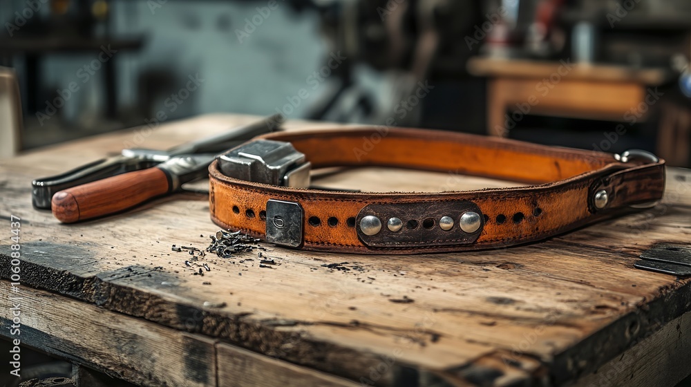 Leather Tool Belt with Organized Maintenance Tools on Wooden Board – Essential Gear for DIY and Construction Leather Tool Belt with Organized Maintenance Tools on Wooden Board – Essential Gear for DIY and Construction