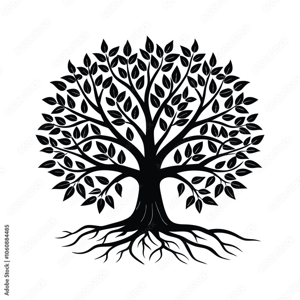 Obraz premium Black and White Leafless Tree Silhouette - Minimalist Vector Illustration for Rustic Decor, Botanical Art & Nature Design
