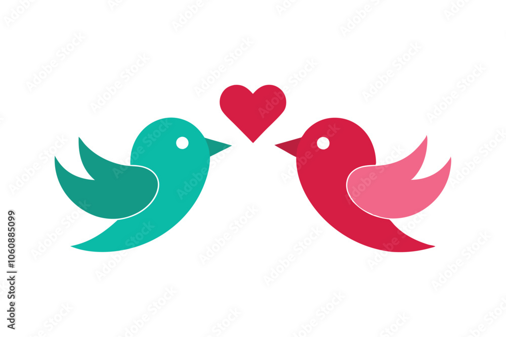 Adorable Lovebirds with Heart - Cute Valentine Bird Vector Illustration for Romantic Decor, Cards & Wildlife Art