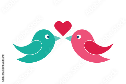 Adorable Lovebirds with Heart - Cute Valentine Bird Vector Illustration for Romantic Decor, Cards & Wildlife Art photo