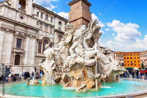 Canvas Print Fountain of Four Rivers (Fontana dei Quattro Fiumi) on Navona square, Rome, Italy