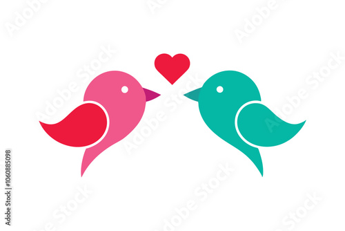 Adorable Lovebirds with Heart - Cute Valentine Bird Vector Illustration for Romantic Decor, Cards & Wildlife Art