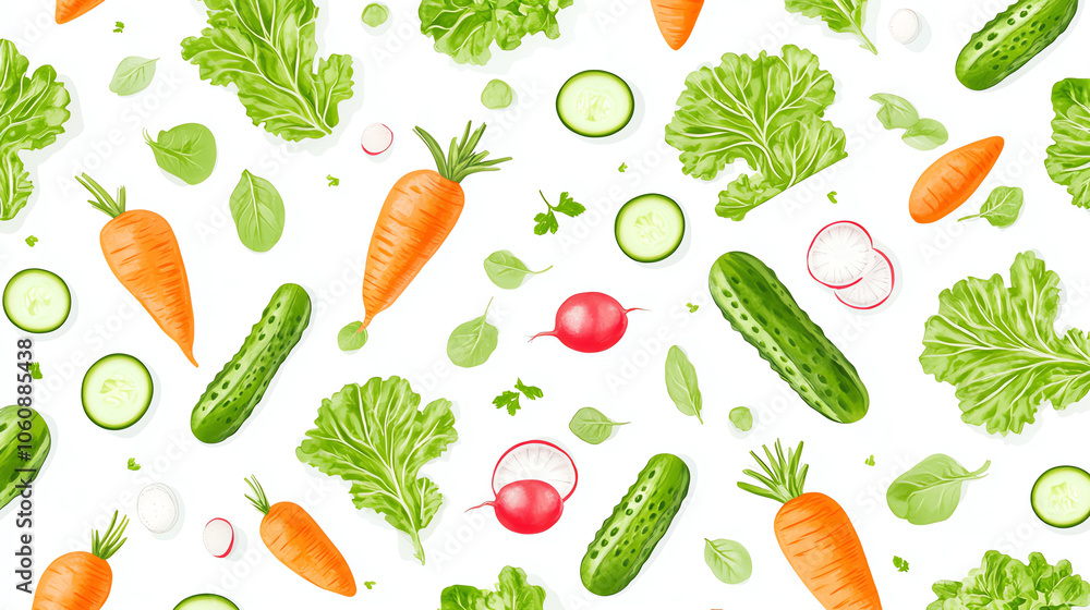 Fresh vegetables pattern, colorful, white isolated background Fresh vegetables pattern, colorful, white isolated background