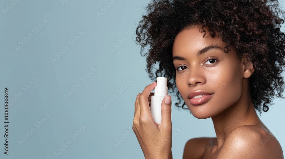 Model with smooth skin using a facial spray Model with smooth skin using a facial spray