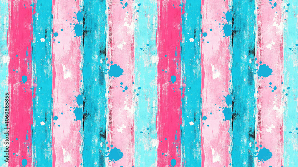 Obraz premium Vibrant seamless pattern featuring aqua and pink pastel stripes blue wet blobs and grungy graffiti textures for modern design applications