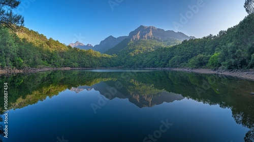 Calm Lake Surrounded by Forest at Dawn