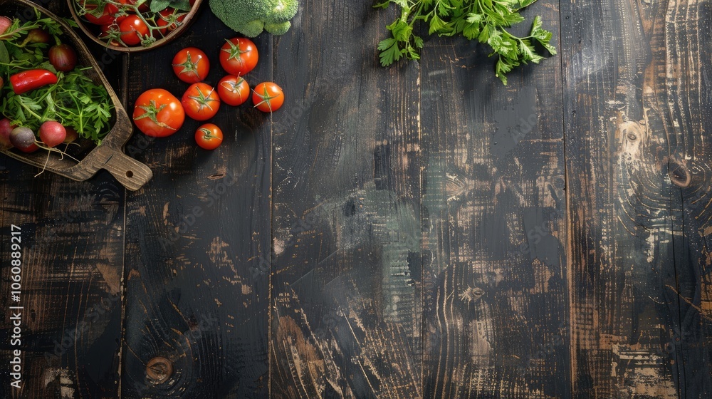 Fresh veggies on dark wood backdrop Fresh veggies on dark wood backdrop
