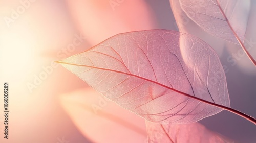 Leaf veins with natural color, intricate detail, subtle background blur, warm lighting, lush environment