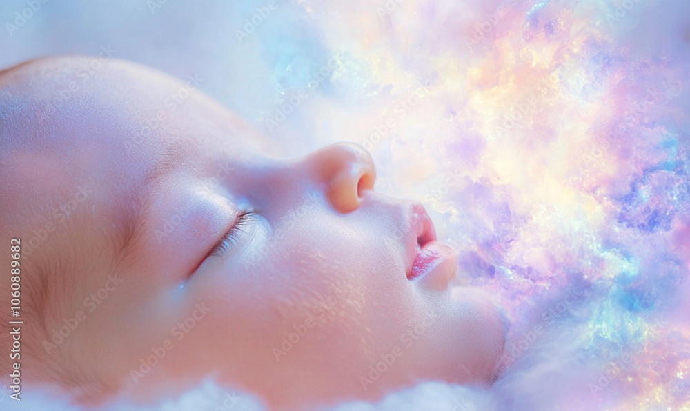 Fototapeta premium Mystical Arcturian Starseed Baby in Cosmic Dreamscape: A Journey into Universal Wisdom and Healing Energy