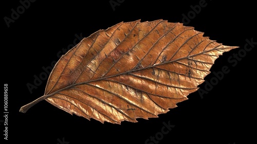 Isolated organic leaf with natural detail, warm ambient light, delicate shadows, intricate textures photo