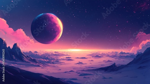 Enchanted Lunar Landscape: A Cosmic Dreamscape