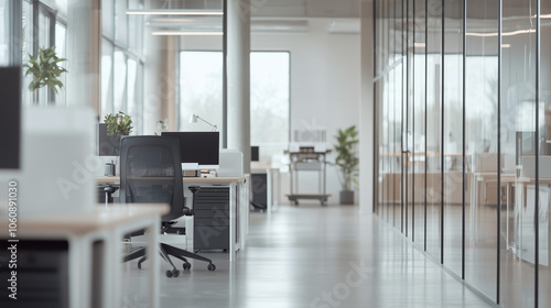 Open Office Space with Glass Walls and 3D Printing Area