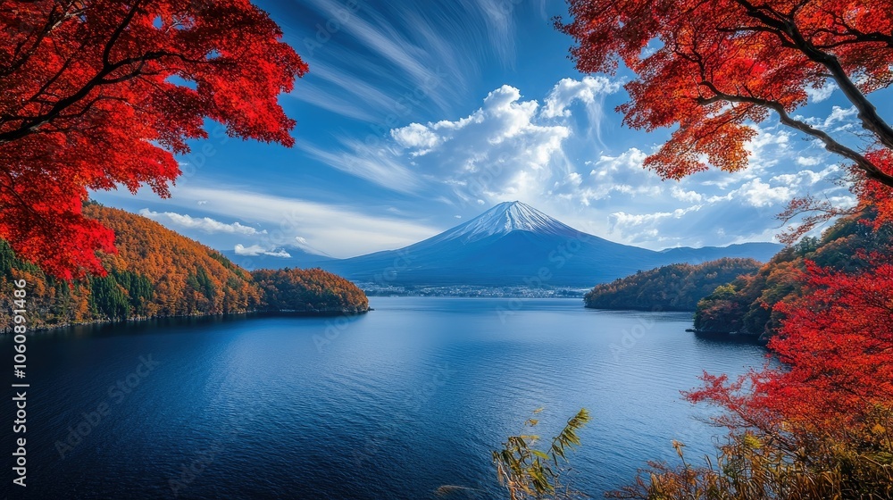Autumn Serenity by the Lake with Vibrant Leaves Autumn Serenity by the Lake with Vibrant Leaves