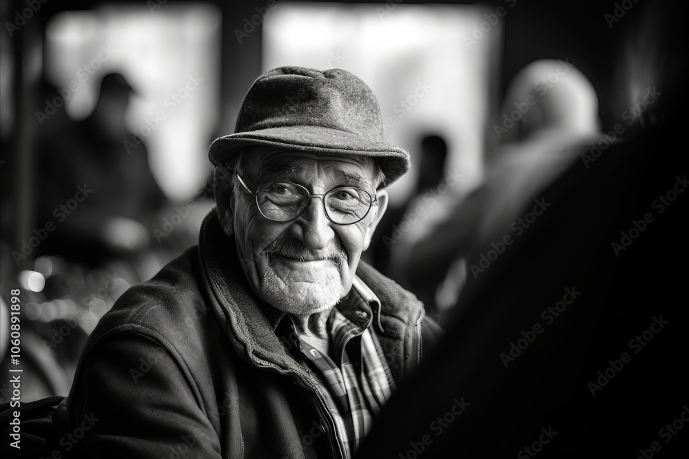 Portrait of an old man in a pub. Black and white. Portrait of an old man in a pub. Black and white.