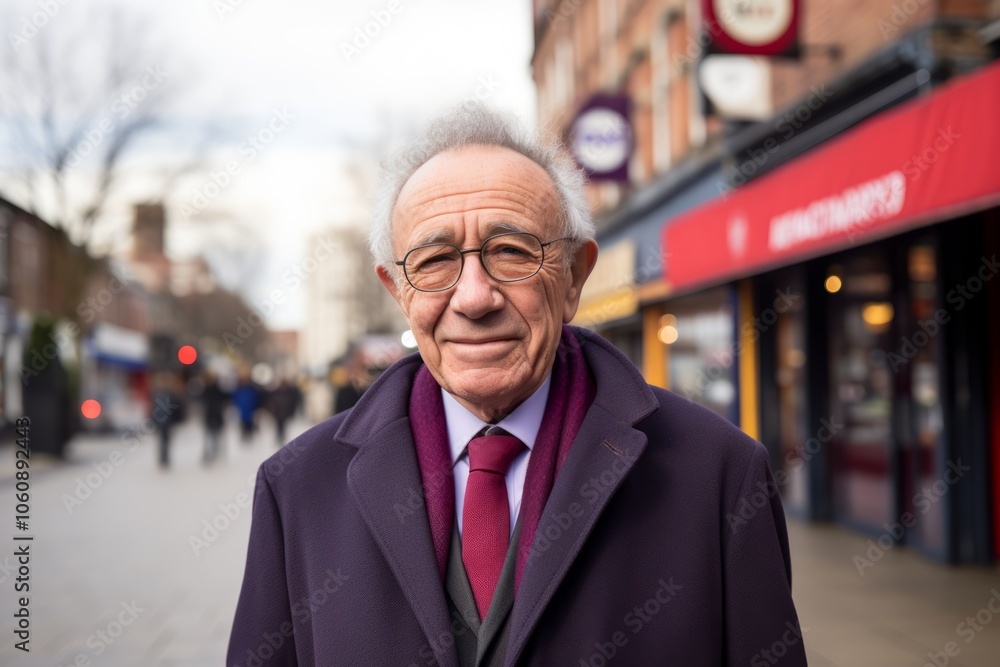Portrait of a senior businessman walking down a street in London. Portrait of a senior businessman walking down a street in London.