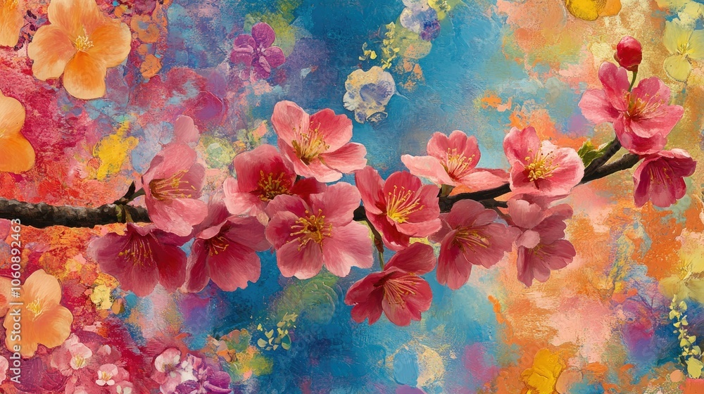 Vibrant Cherry Blossom in a Colorful Setting Vibrant Cherry Blossom in a Colorful Setting