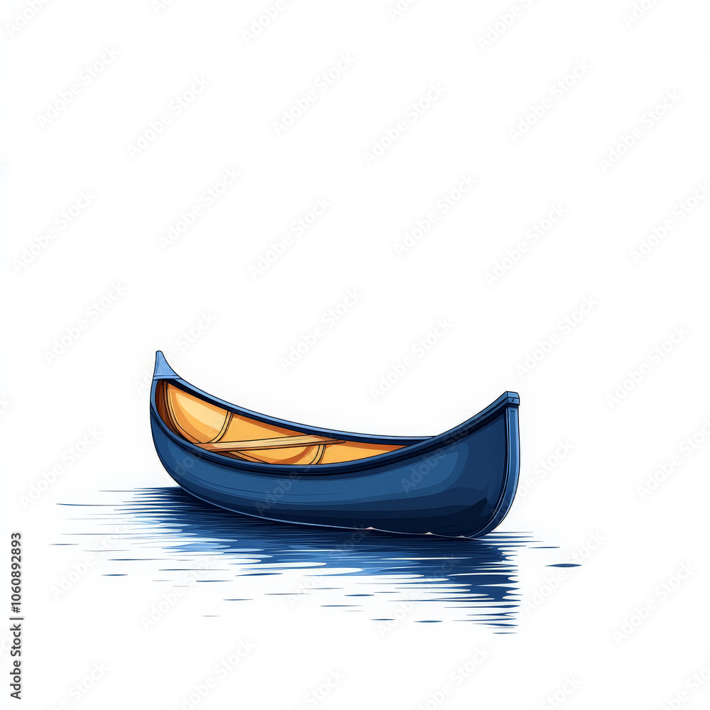 Blue Canoe Illustration on Calm Water Blue Canoe Illustration on Calm Water