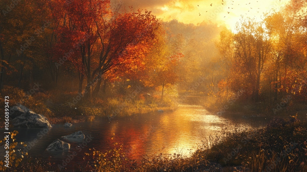 Serene Autumn Landscape with Colorful Trees Serene Autumn Landscape with Colorful Trees