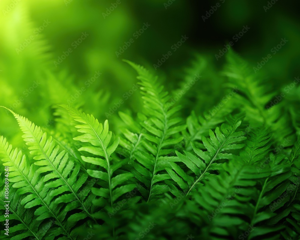 Obraz premium Vibrant green fern leaves on a soft blurred background.