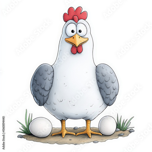 Happy Cartoon Hen Laying Eggs in 2D Illustration