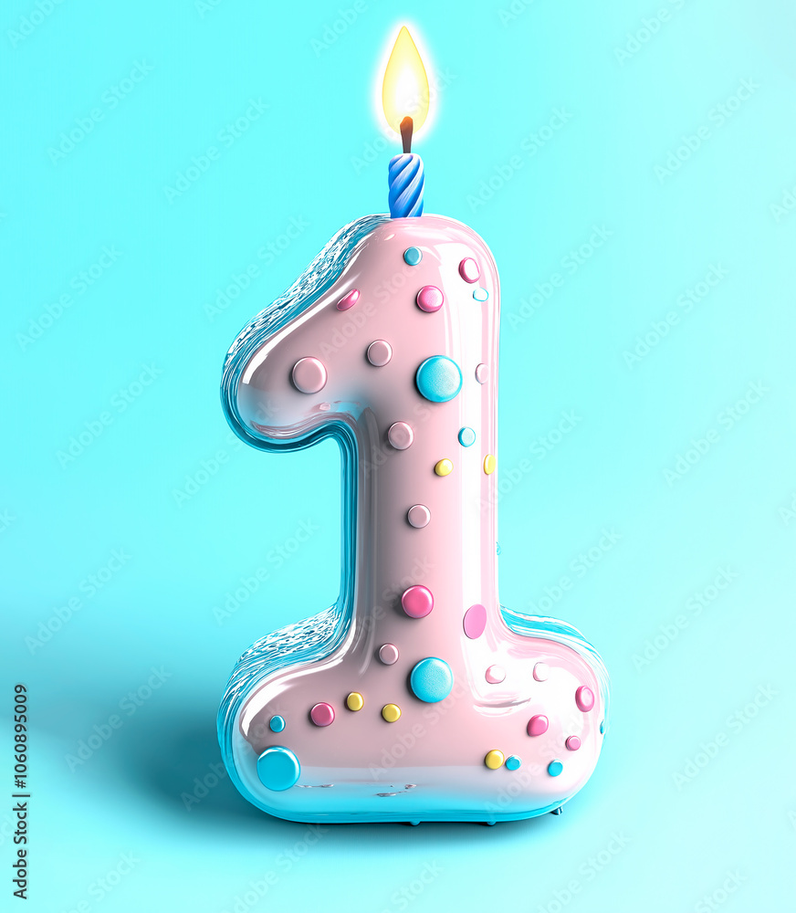 Donut Number 1 3D illustration in pastel colors, happy birthday party, 3d number with cream and candle Donut Number 1 3D illustration in pastel colors, happy birthday party, 3d number with cream and candle