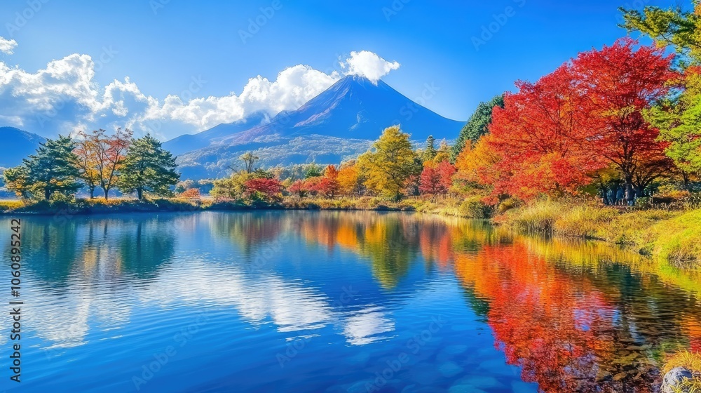 Tranquil Lake with Reflecting Red Maple Leaves Tranquil Lake with Reflecting Red Maple Leaves
