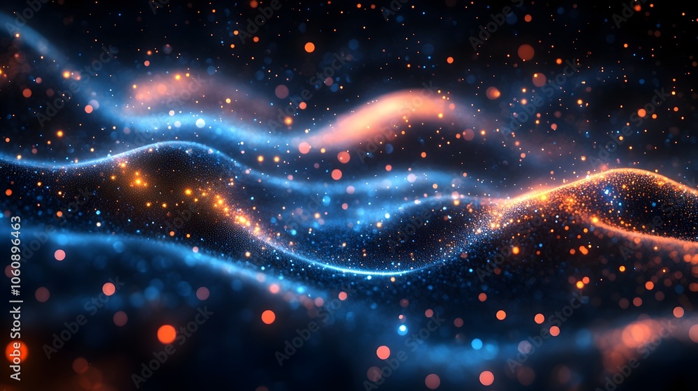 Glowing Abstract Digital Background with Cybernetic Light Particles in Dark Space Grid Glowing Abstract Digital Background with Cybernetic Light Particles in Dark Space Grid