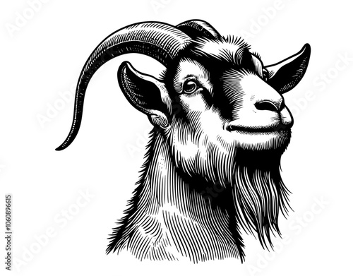 goat with distinctive horns and beard