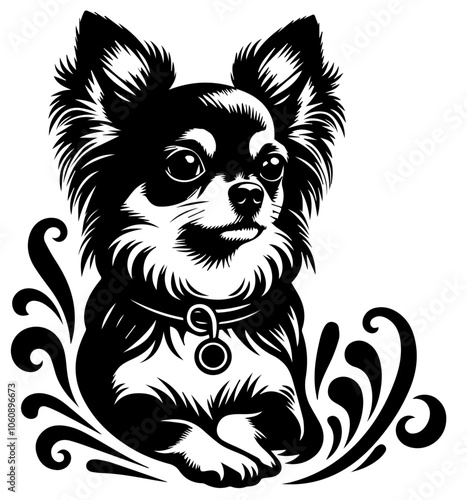 decorative chihuahua design with swirls