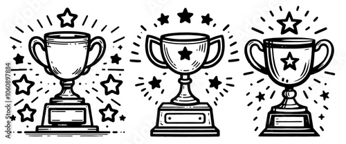 trophy illustrations with star decorations