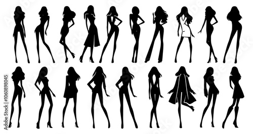 stylish female silhouettes with attitude vector