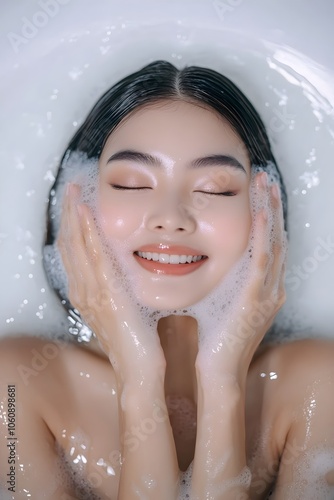 Serene Woman Enjoying Peaceful Morning Skincare Routine