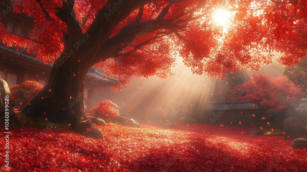Fototapeta premium Sunlight Filtering Through Red Maple Trees
