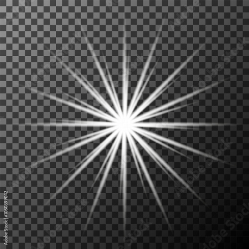 White glowing light burst explosion. Bright star. Transparent shine gradient glitter, bright flare. Glare texture.