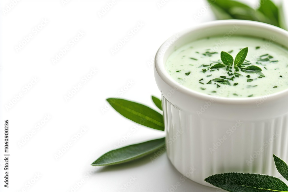 Fresh Green Sauce with Herbs in a White Bowl Fresh Green Sauce with Herbs in a White Bowl
