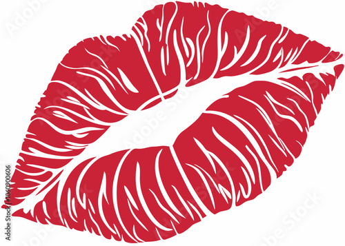 Bold Red Lipstick Kiss Mark Vector. Romantic Lip Print Illustration, Red lipstick mark kiss