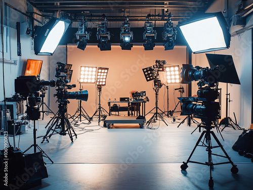 Cinematic Studio Setup. professional studio set for video production. Shooting studio with professional equipment. 