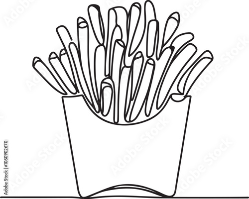 Continuous one line art drawing of french fry vector art illustration