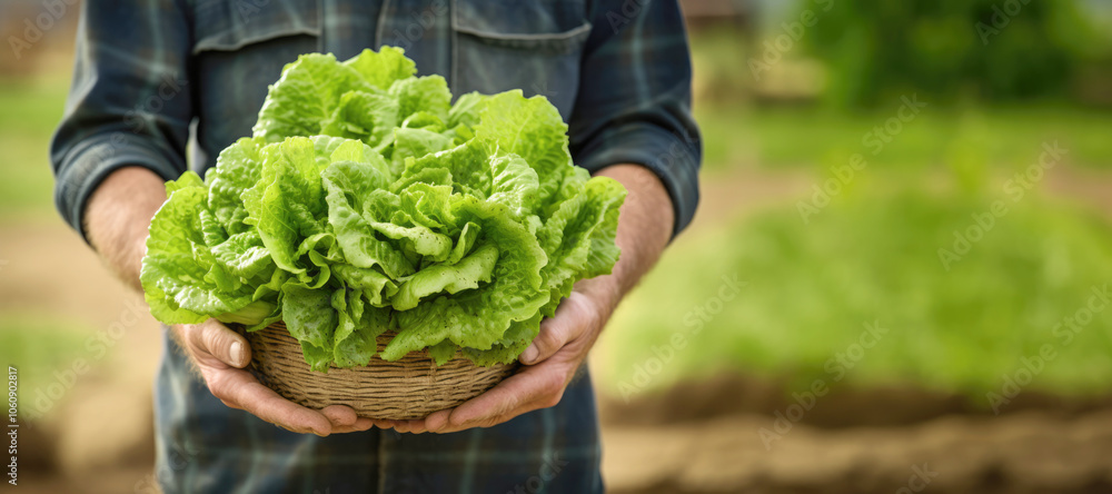 Farmer holding freshly harvested cabbage and greenery. Organic crop and agricultural business concept