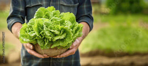 Obraz na płótnie Farmer holding freshly harvested cabbage and greenery. Organic crop and agricultural business concept w salonie