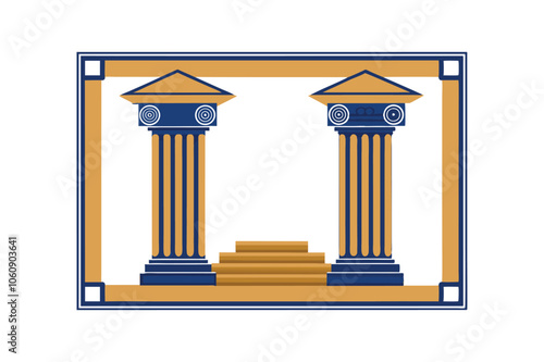 Two ancient Greek style pillars vector art illustration.